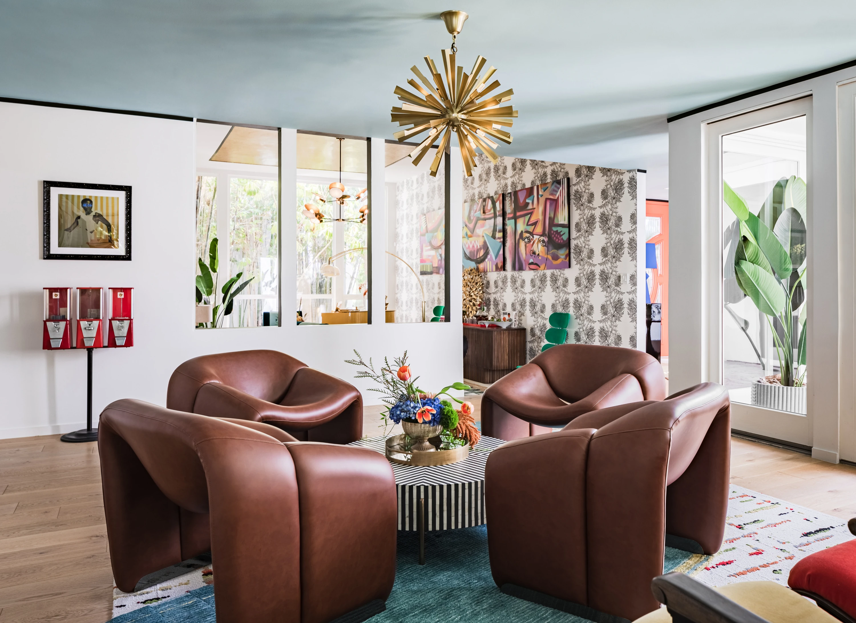 Afro Century — family room opening onto a timber courtyard